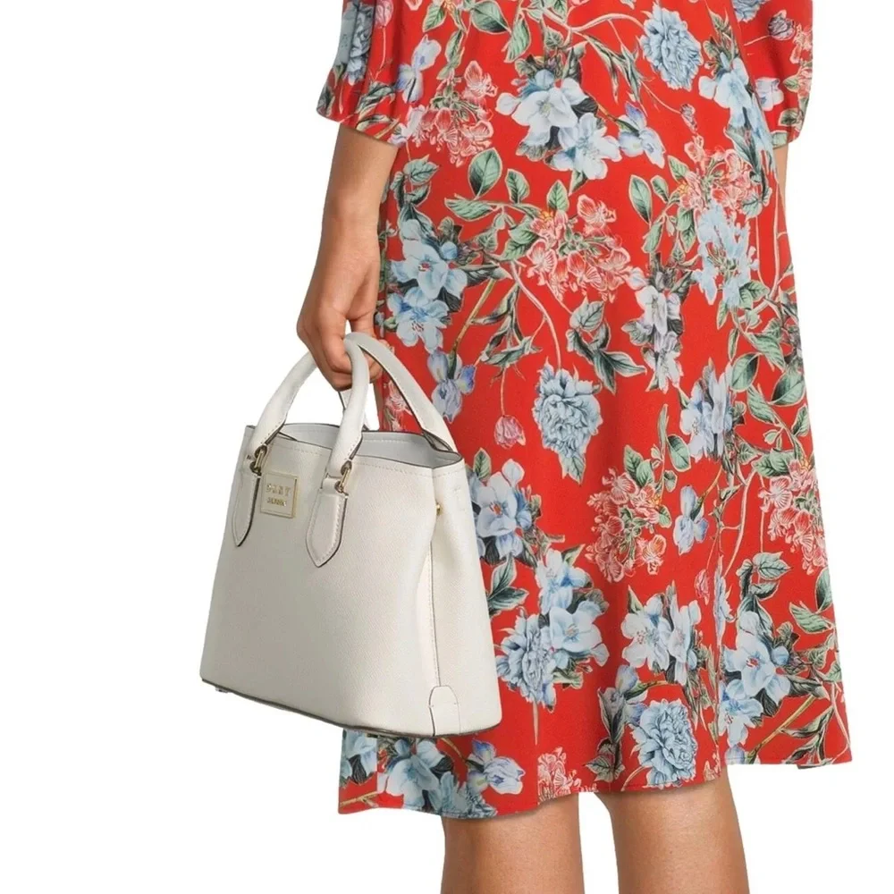 DKNY Ivory Leather Bianca Medium Satchel Bag